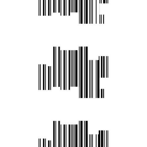 An EAN-13 barcode in the center, black on white, its outline clipped against a large jagged outline going at right angles, with two more of these reaching into the image just above and below
