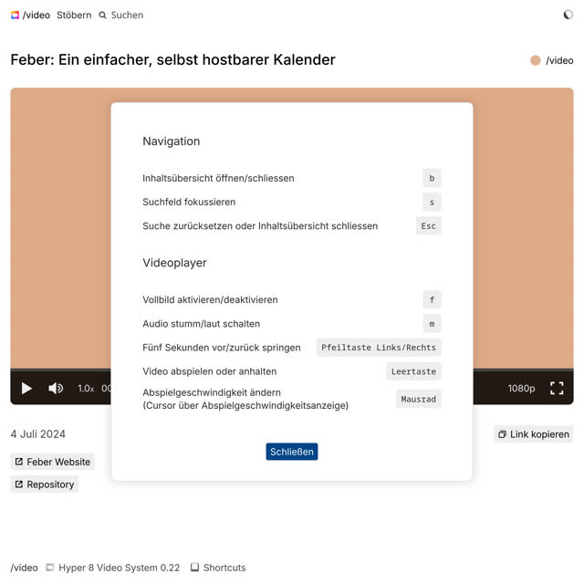 German version of the shortcuts help window in Hyper 8