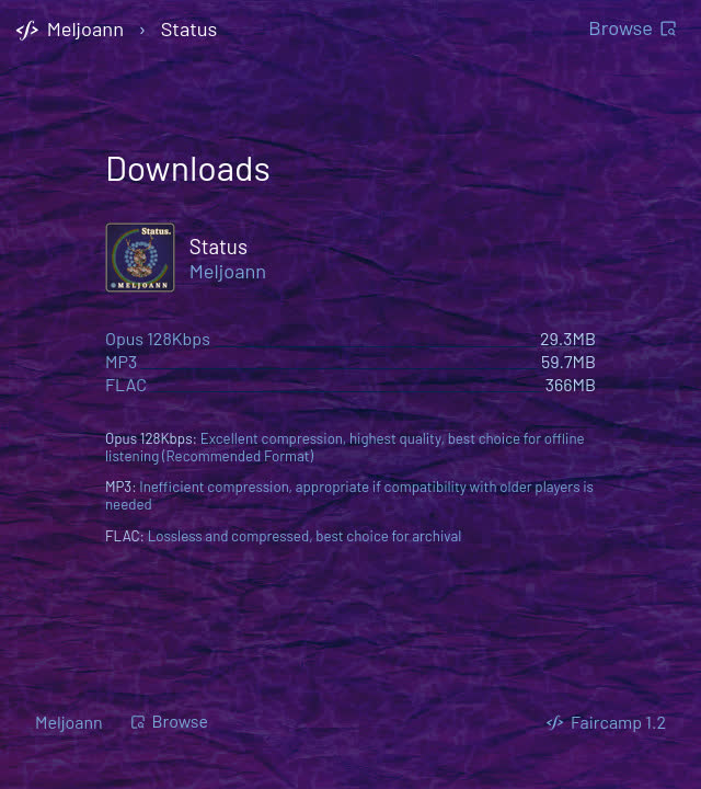Downloads page on faircamp.meljoann.com
